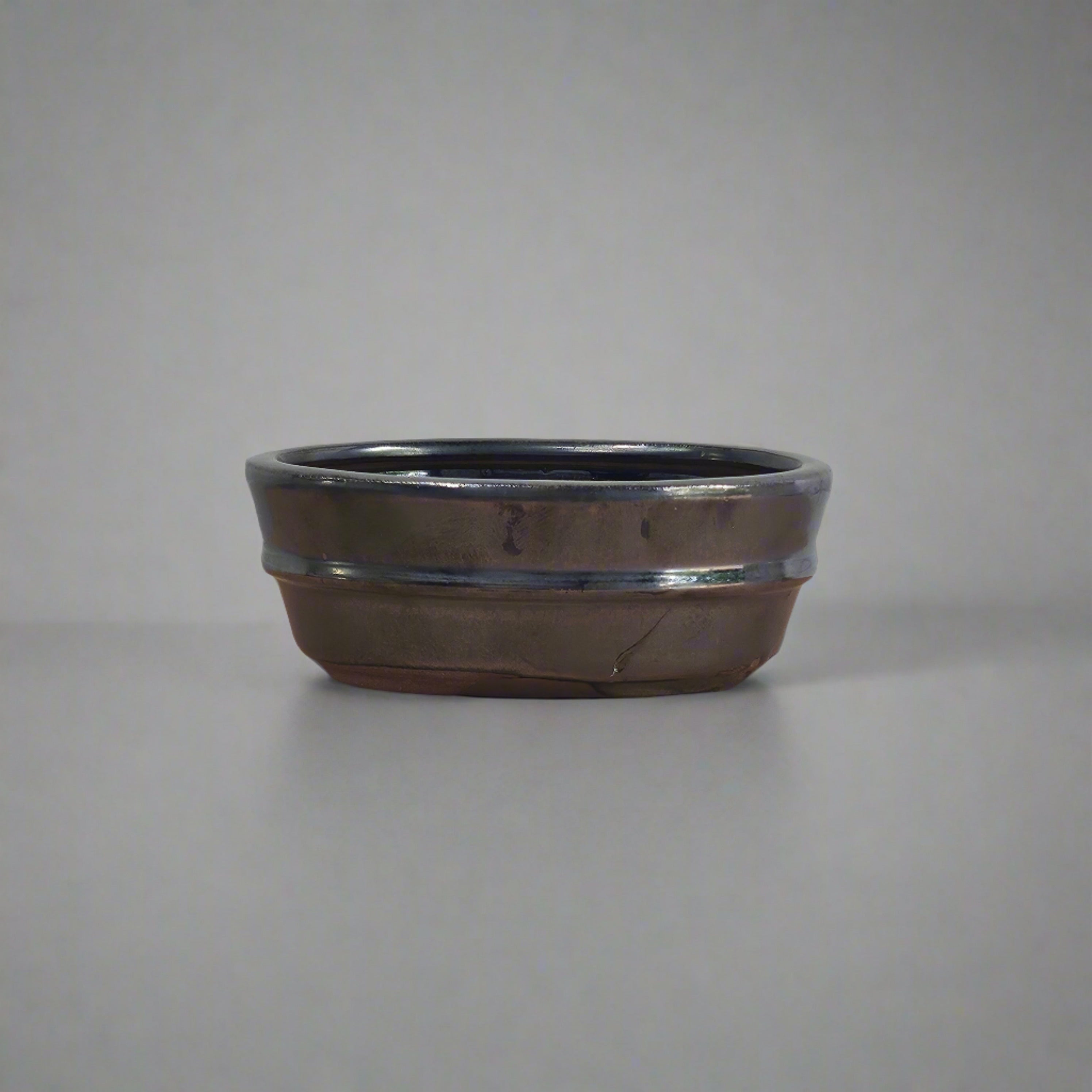 12cm Glazed Bonsai Pot | Oval | 12cm x 9cm x 5cm | Silver