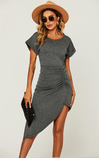High Low Asymmetric Ruched Detail Tshirt Dress In Black