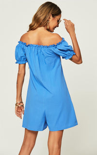 Bardot Frill Detail Playsuit In Blue
