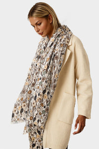 Floral Print Fringed edges Scarf In Brown