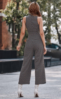 Belted Wrap Jumpsuit In Navy Mix Printed