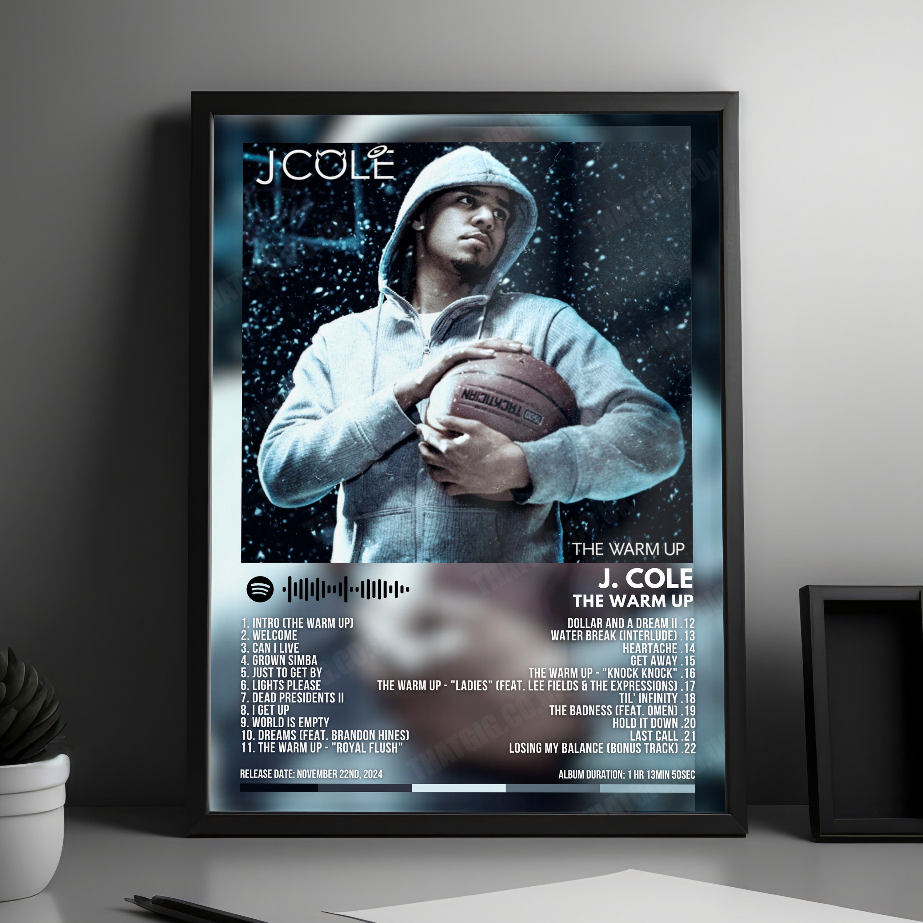 J. Cole "The Warm Up" Album Cover Poster - with Complete Tracklist