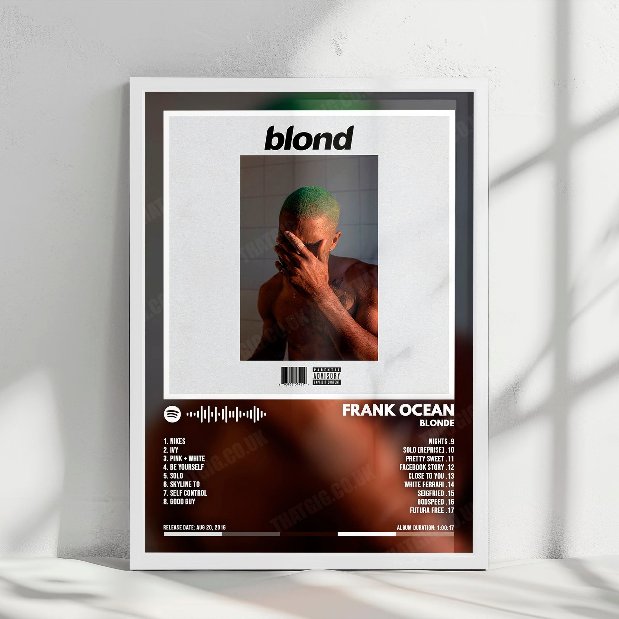 Frank Ocean "Blonde" Album Cover Poster - with Complete Tracklist