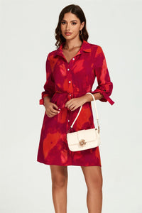 Abstract Print Shirt Mini Dress In Red