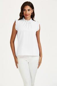 Frill Trim Sleeve Frill Neck Blouse Top In White