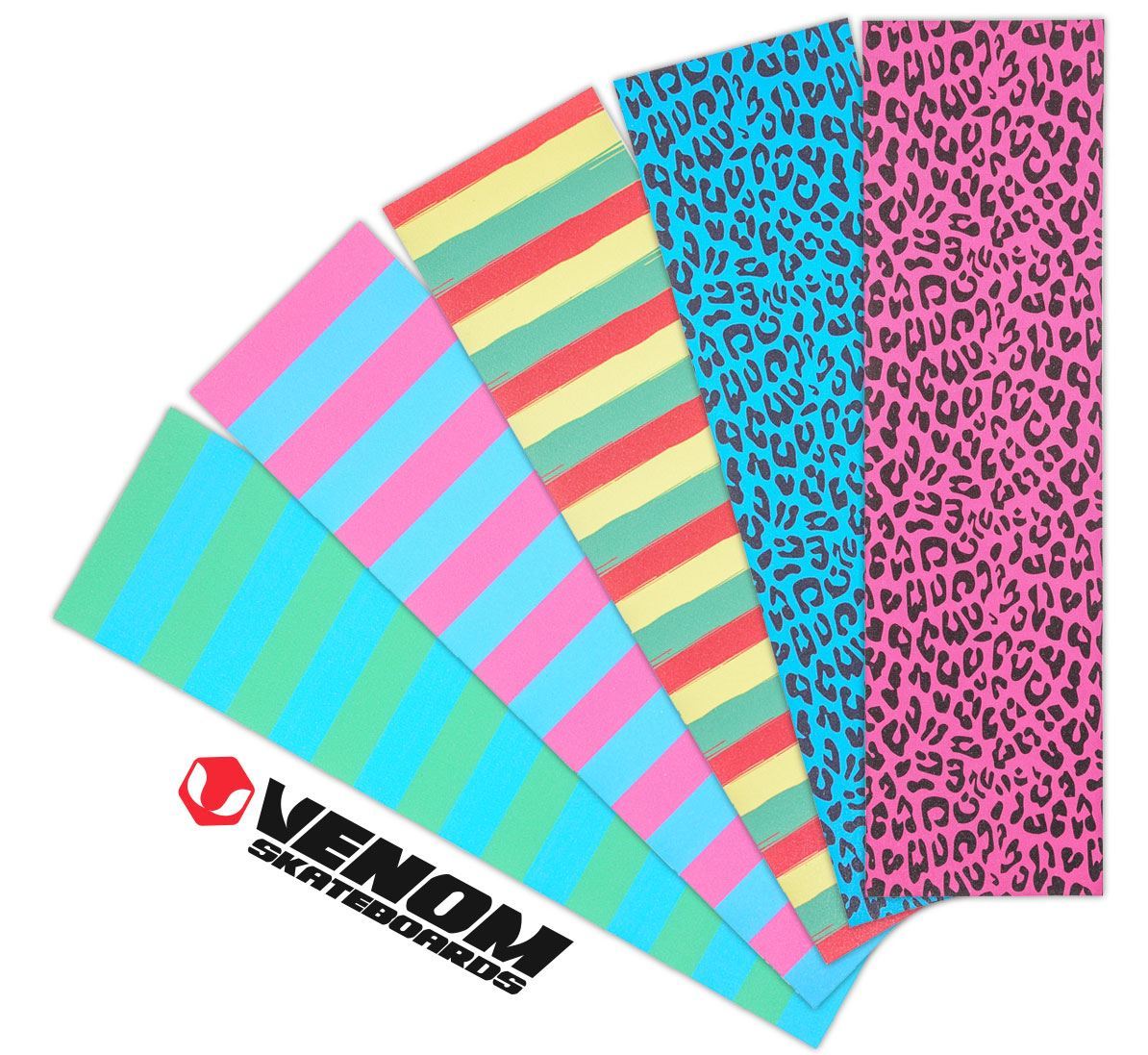 Venom Professional Grade Skateboard Griptape 9" x 33" - Leopard - Neon Blue