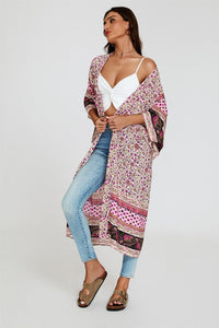 Relaxed Cotton Kimono In Pink
