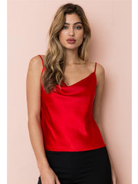 Cowl Neck Cami Top In Red