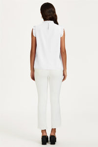 Frill Trim Sleeve Frill Neck Blouse Top In White