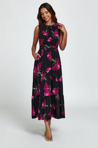 Floral Print Halterneck Maxi Dress In Black