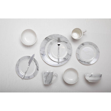 Avie 16 Piece White And Grey Marble Effect Dinner Set