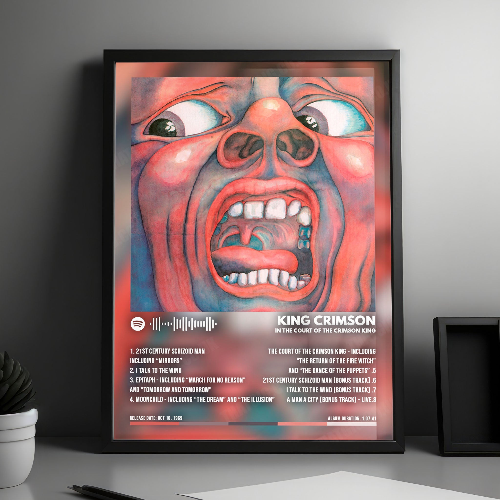 King Crimson "In the Court of the Crimson King  " Album Cover Poster - with Complete Tracklist