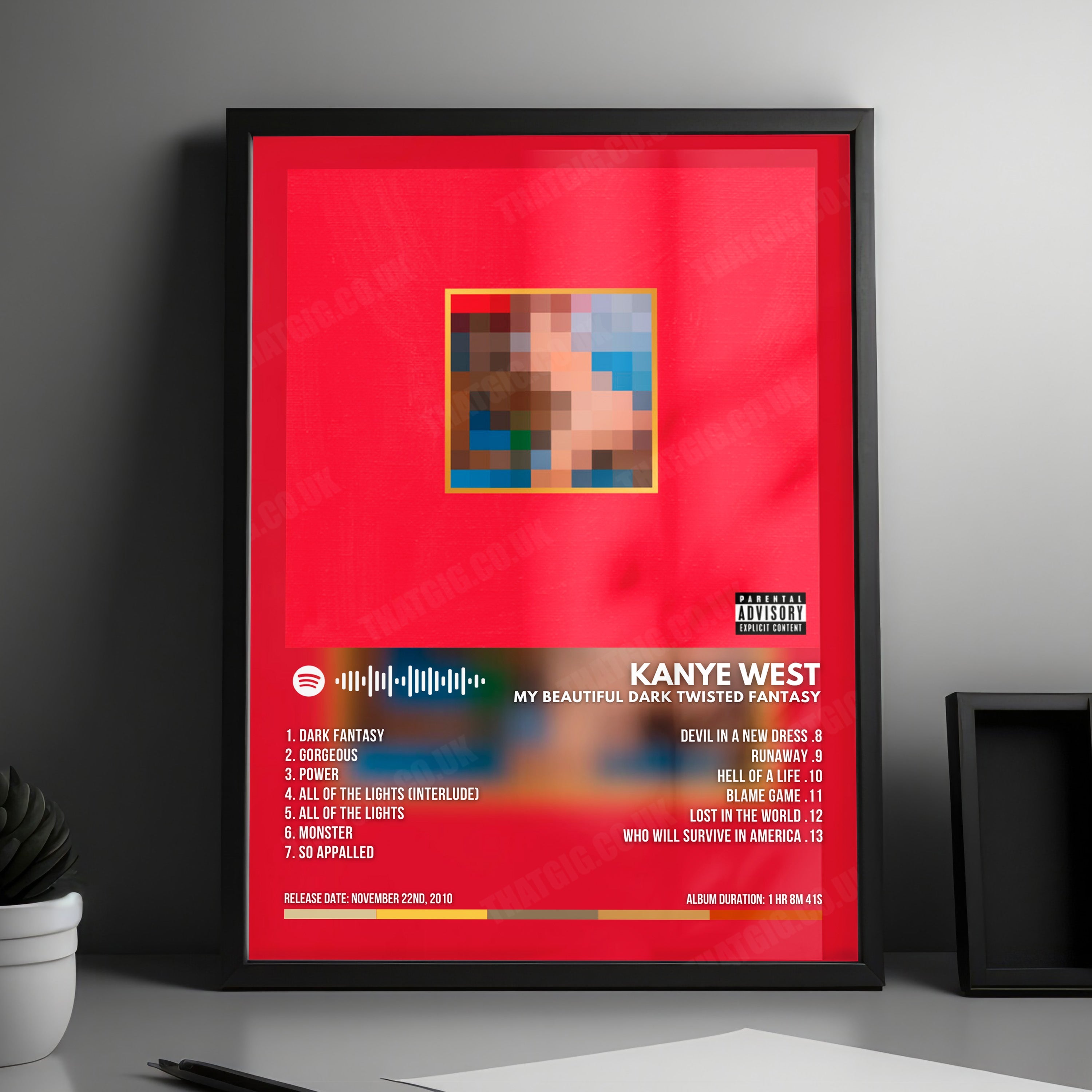 Kanye West "My Beautiful Dark Twisted Fantasy" Album Cover Poster - with Complete Tracklist