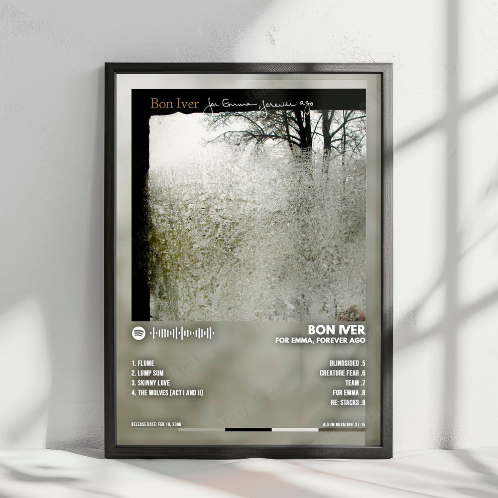 Bon Iver "For Emma, Forever Ago" Album Cover Poster - with Complete Tracklist