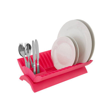Laurie Hot Pink Dish Drainer with Cutlery Caddy