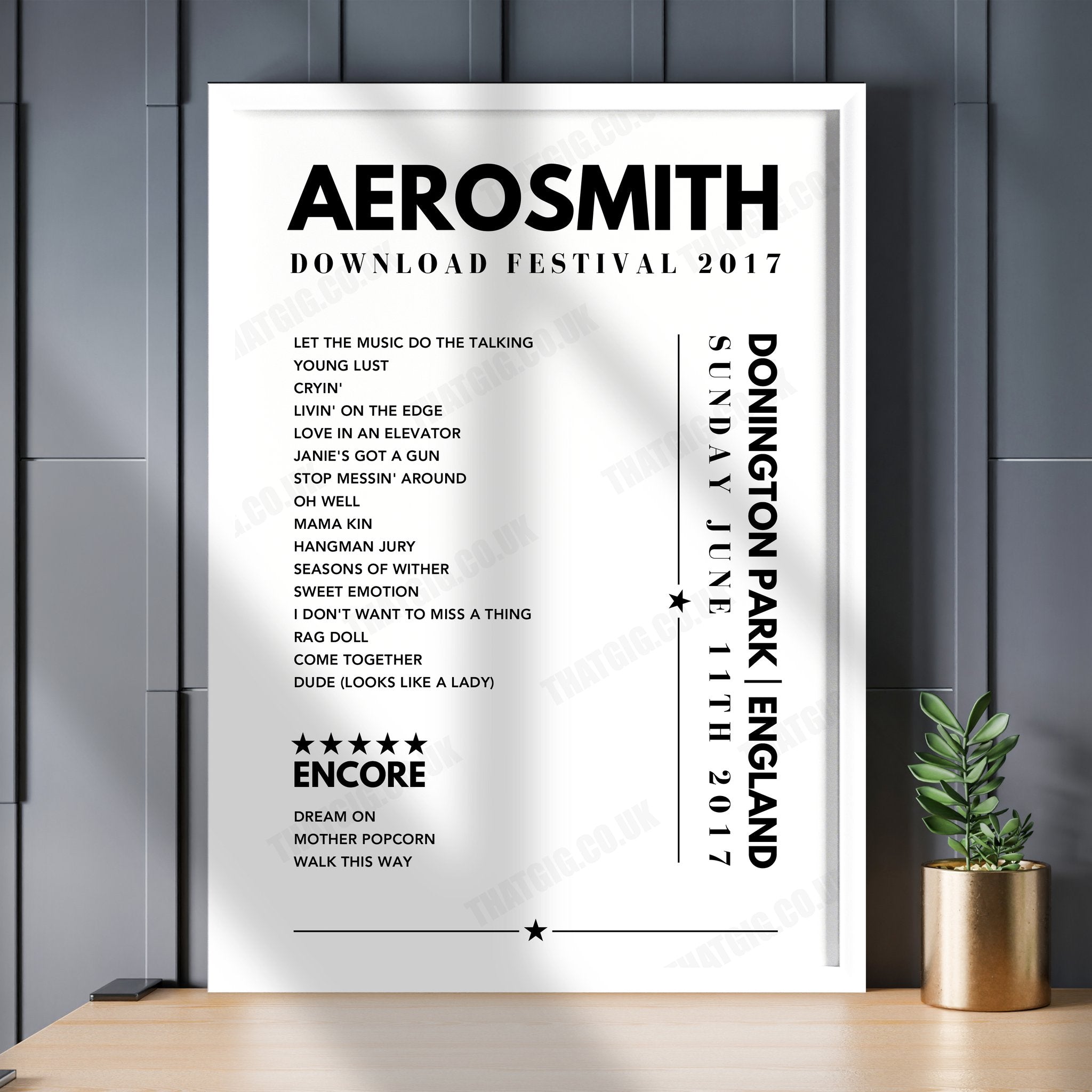 Aerosmith Setlist Poster - at Donington Park, Download Festival, England on June 11th, 2017
