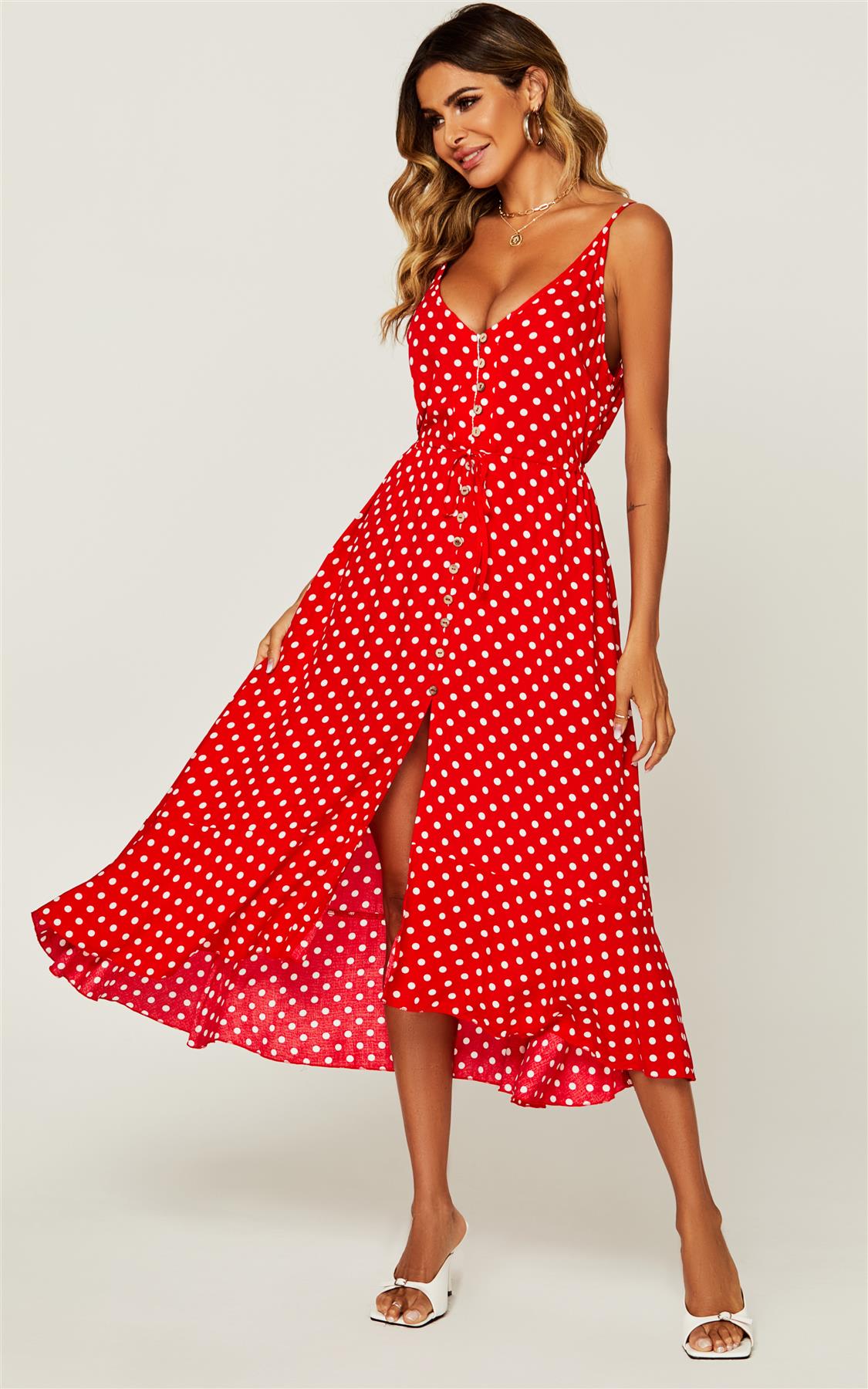 Buckle Detailing High Heeled Mule Sandal In White