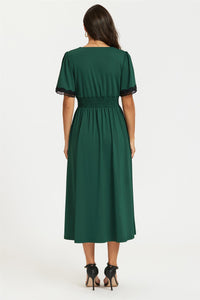 Lace Trim Jersey Midi Dress In Green