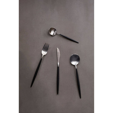 Avie 16 Piece Matte  Silver and Black Cutlery Set