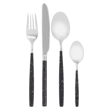 Avie 16 Piece Black And Silver Cutlery Set