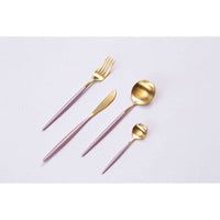 Avie 16 Piece Pink And Gold Finish Cutlery Set