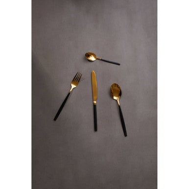 Avie 16 Pc Gold And Matte Black Finish Cutlery Set