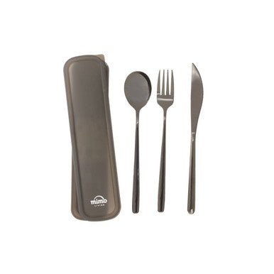 Mimo 3 Piece Black Travel Cutlery Set with Case