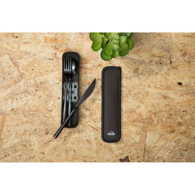 Mimo 3 Piece Black Travel Cutlery Set with Case