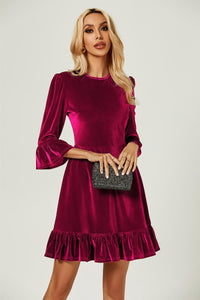 Velvet Frill Detail Mini Dress In Violet