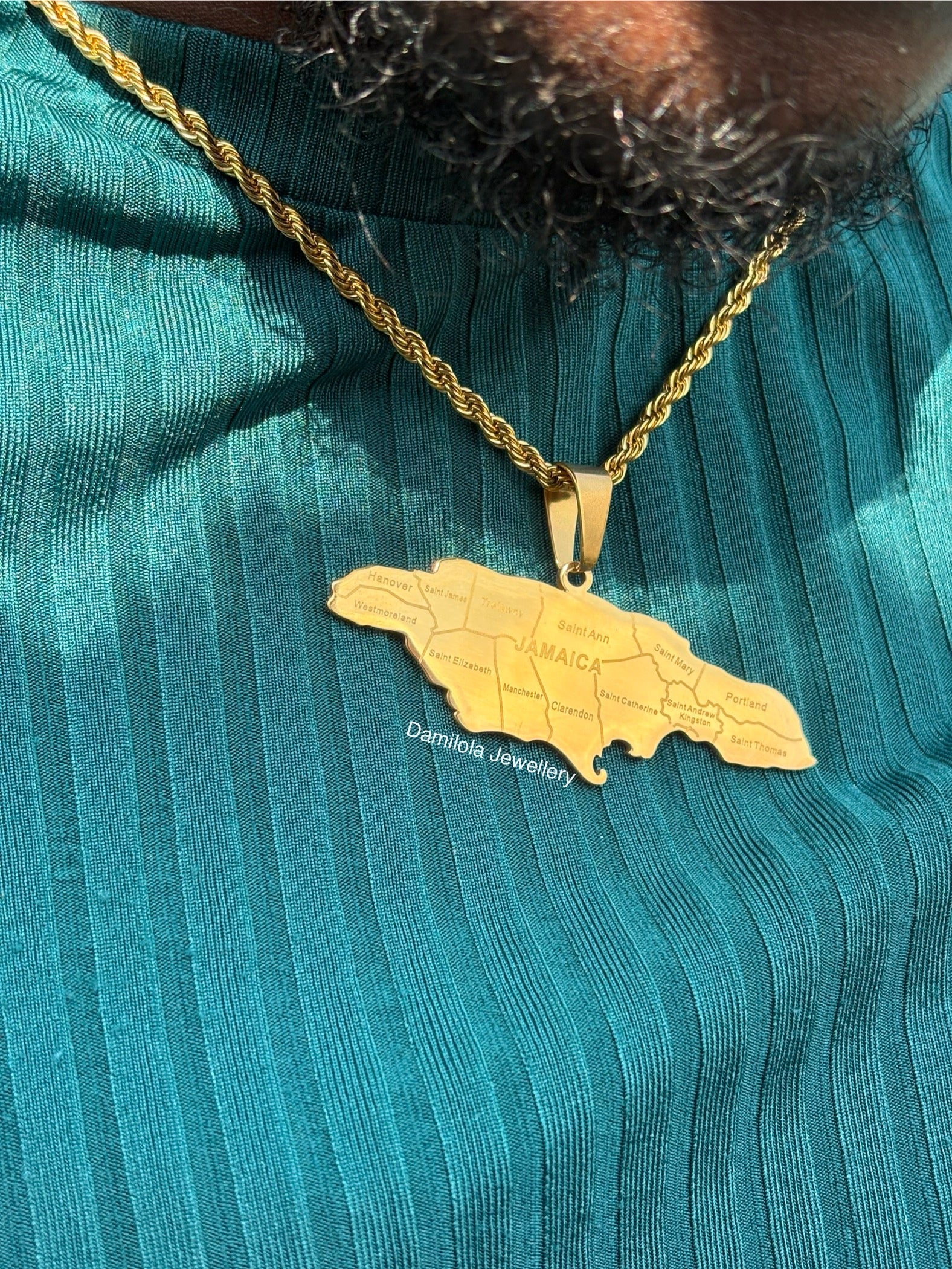 *NEW* Big Jamaica ‘14 Parish’ Engraved Map Necklace