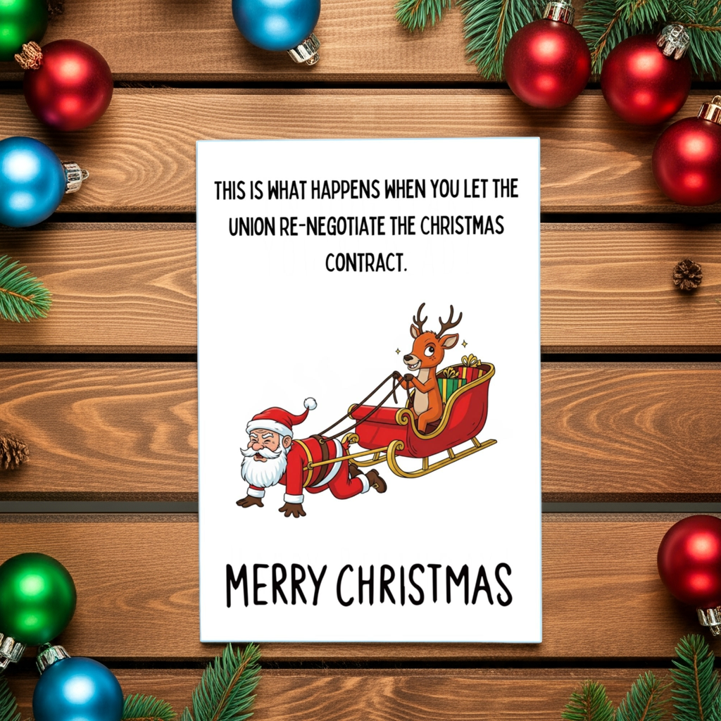 CHRISTMAS UNION RE-NEGOTIATES Funny Christmas Card