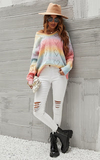 Heart Jumper Top In Pink Blue Yellow Rainbow