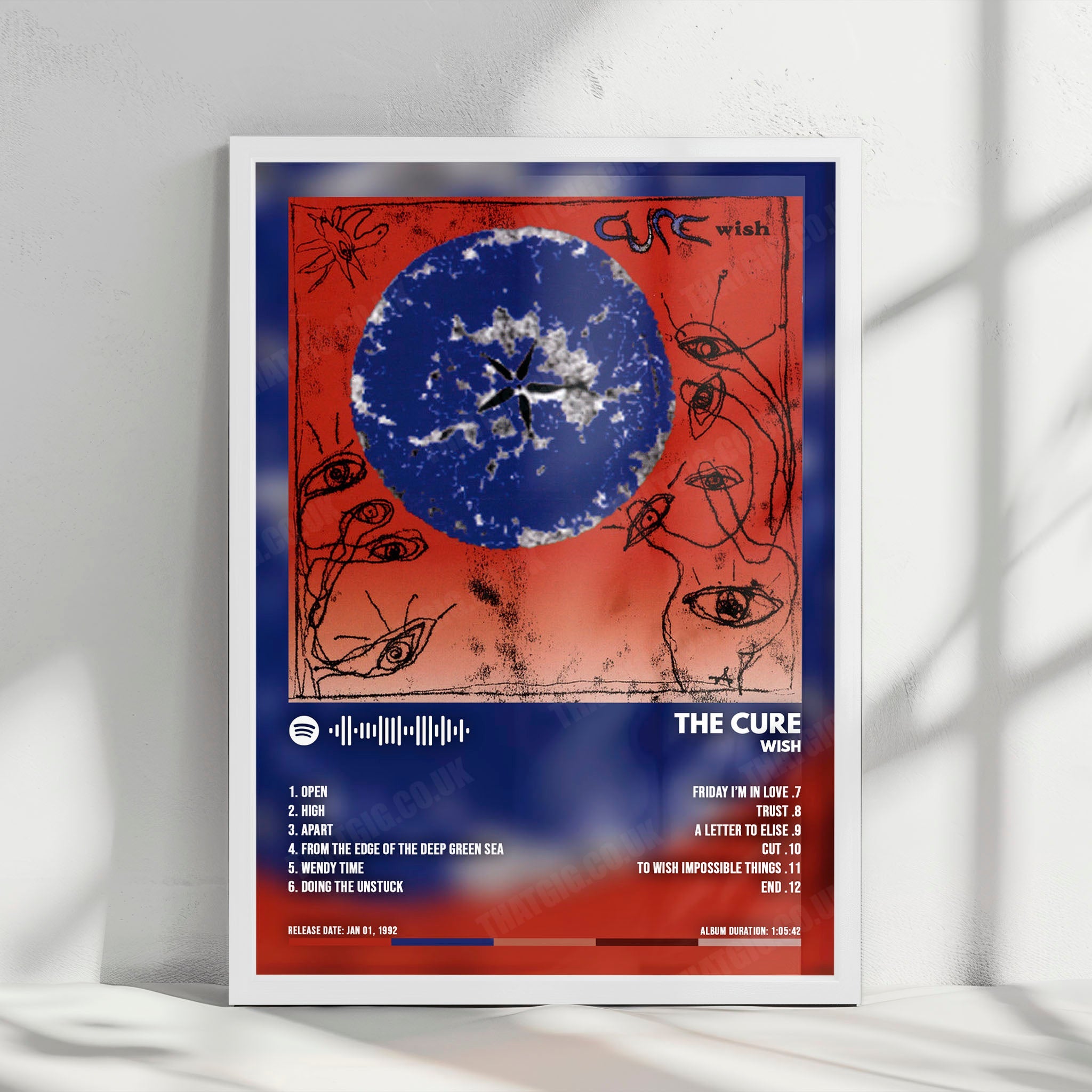 The Cure "Wish" Album Cover Poster - with Complete Tracklist