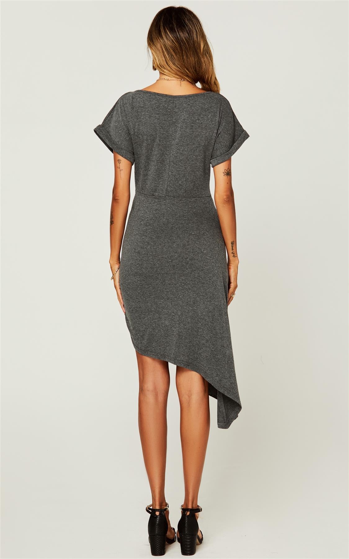 High Low Asymmetric Ruched Detail Tshirt Dress In Black