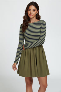 Long Sleeve Stripe Mini Dress In Olive