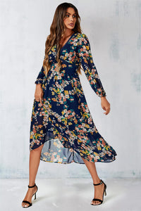 Floral Print Long Sleeve Maxi Dress In Navy