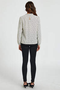 Little Floral Print Frill Detail High Neck Top In White