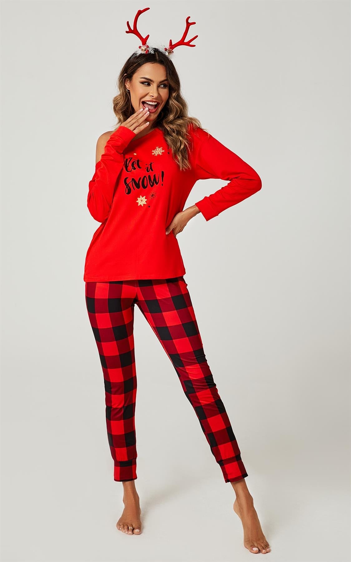 Let It Snow* Christmas Long Sleeve SweatShirt Top & Trousers Co Ord In Red