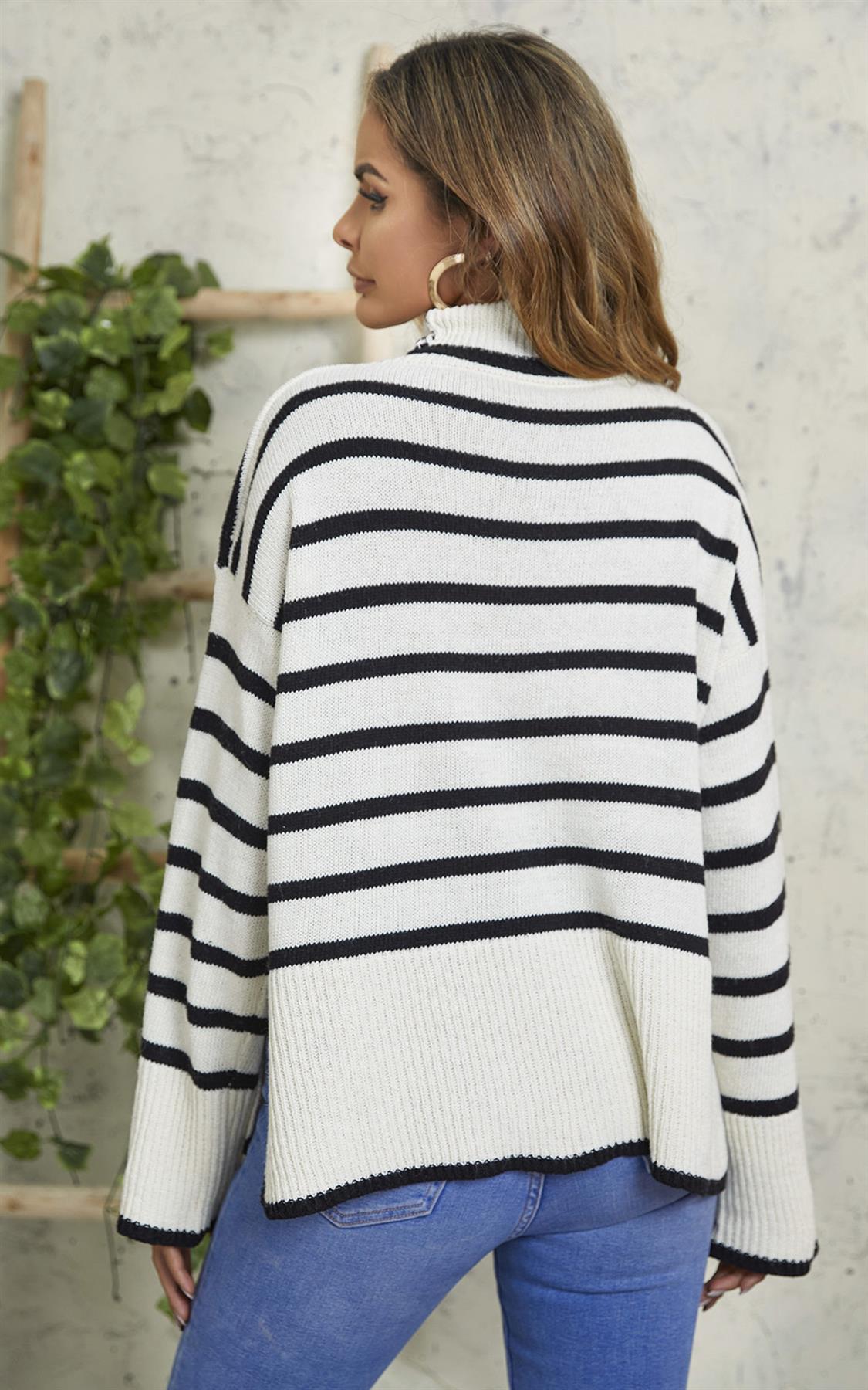 Black Striped Jumer Top In Beige