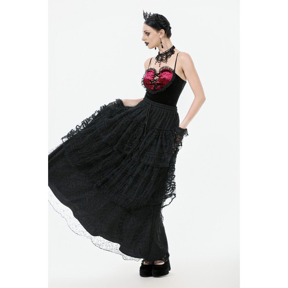 Dark in Love Morticia Gothic Velvet & Lace Bustier Dress in Black