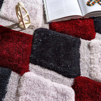3D Red Geometric Shaggy Rug - Contemporary Luxury for Your Home