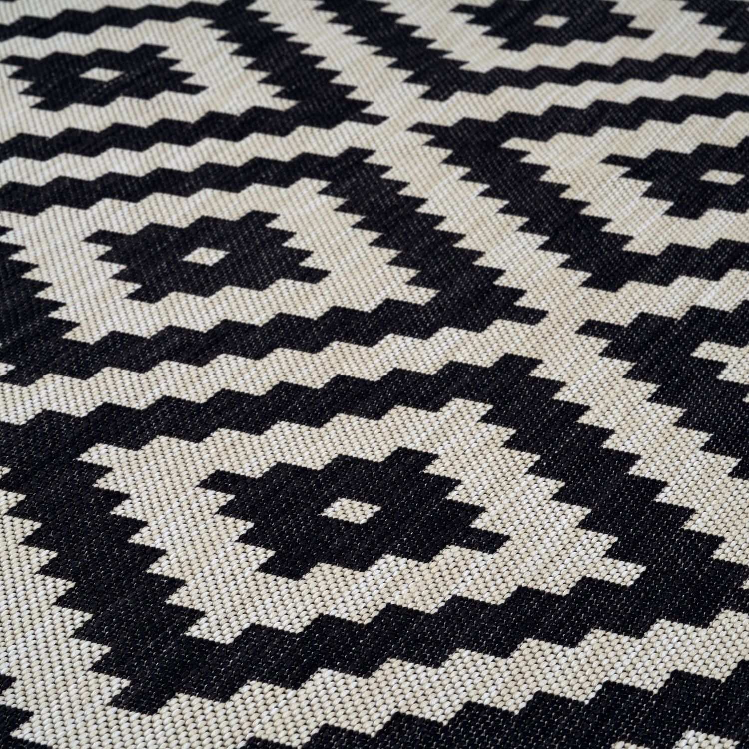 Ecology Outdoor Rug in Black and White Diamond Design - Durable and Stylish