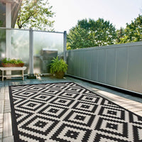 Ecology Outdoor Rug in Black and White Diamond Design - Durable and Stylish