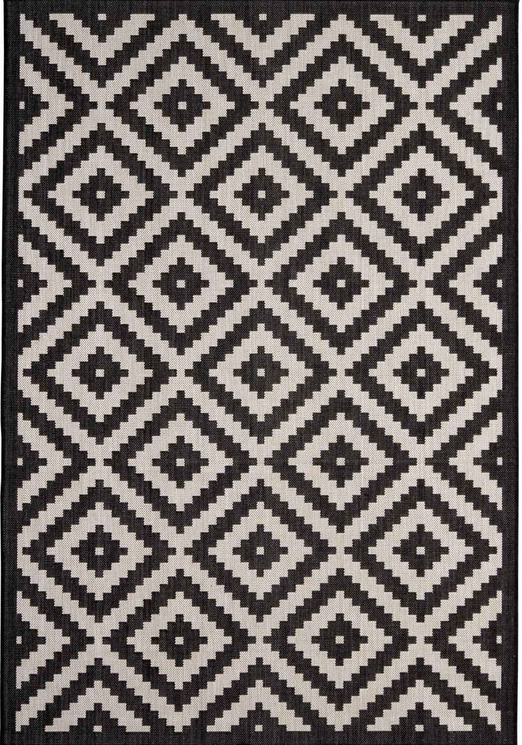 Ecology Outdoor Rug in Black and White Diamond Design - Durable and Stylish