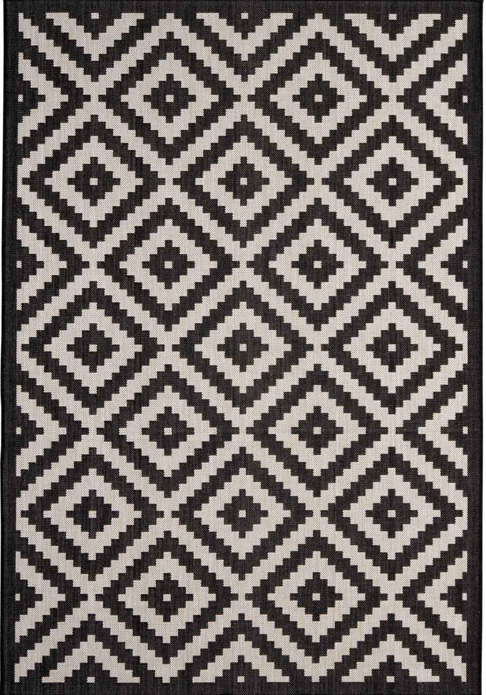 Ecology Outdoor Rug in Black and White Diamond Design - Durable and Stylish