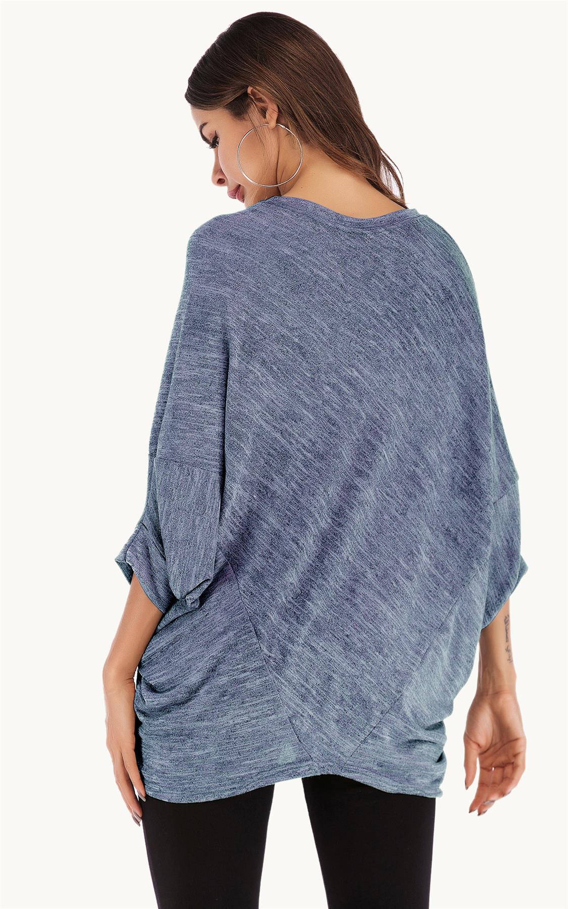 Oversized Jersey 3/4 Sleeves Top In Blue