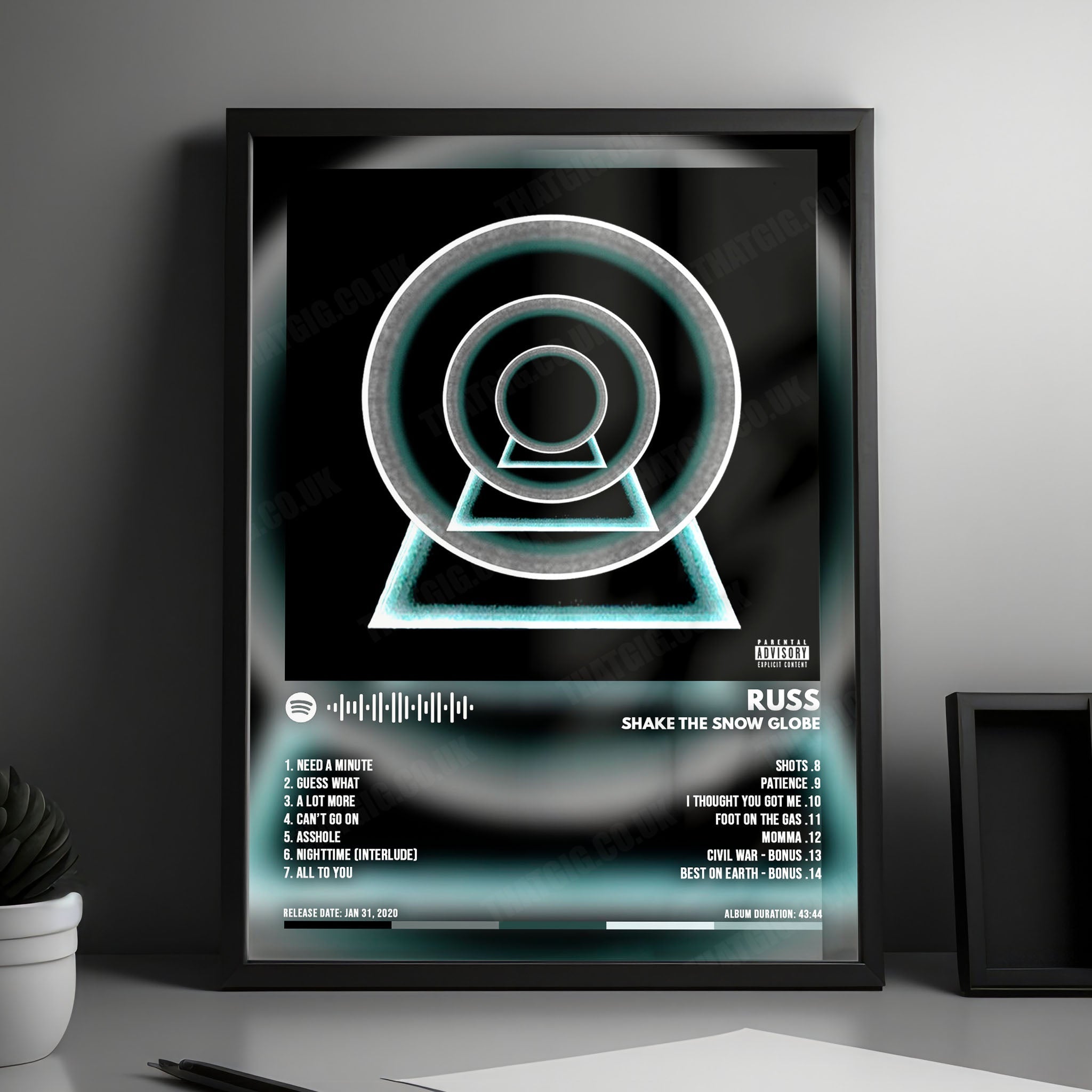 Russ "Shake the Snow Globe" Album Cover Poster - with Complete Tracklist