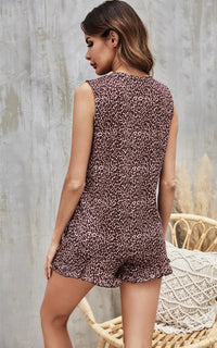 Mono Leopard Print Loungewear Co Ord Set In Chocolate Brown