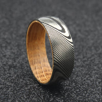 The Centaurus - 8mm Damascus Steel & Whisky Barrel Wood Ring