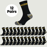 12 Pairs Mens Heavy Duty Work Socks Cushion Sole Reinforced Toe Heel Durable Black Boot Sock for Construction Outdoor Jobs Walking Sizes UK 6-11 EUR 39-45 by Sock Stack